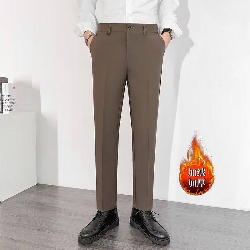 韩版九分小西裤男秋冬加绒直筒垂坠感休闲裤潮流商务正装西装长裤