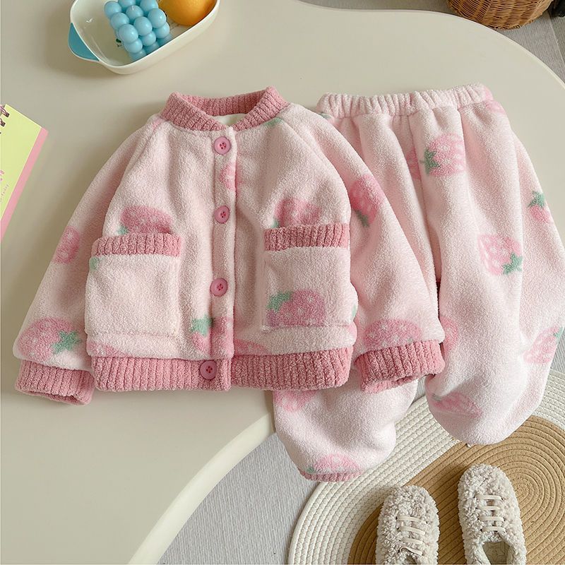 女童珊瑚绒睡衣冬季加绒加厚款夹棉保暖法兰绒女宝宝儿童家居服冬