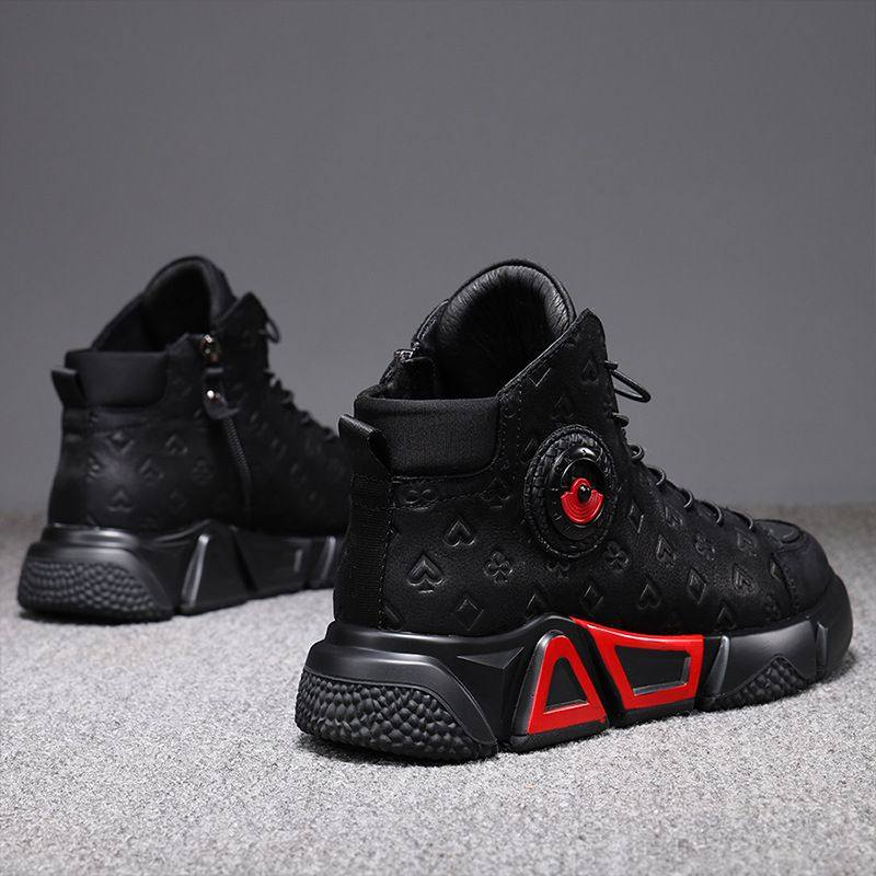 冬季加绒男鞋高帮男士休闲鞋保暖马丁靴男款头层牛皮靴英伦靴子男