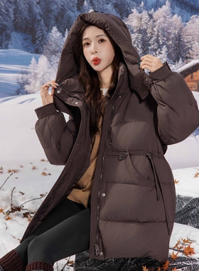 新国标90白鸭绒加肥加大码胖mm200斤收腰中长款孕妇羽绒服女2507
