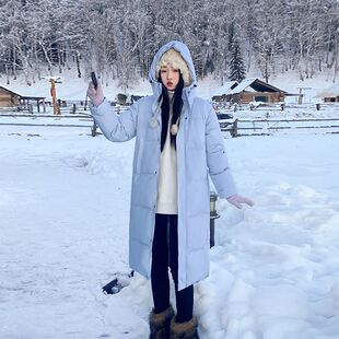 2025年粉色过膝长款羽绒棉服女冬季新款小众连帽加厚防寒保暖外套