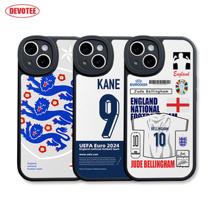 2024欧洲杯手机壳ip12/13/14贝林厄姆15Promax英格兰队P60凯恩 福登 格拉利什 萨卡 全包边皮纹软壳足球米14