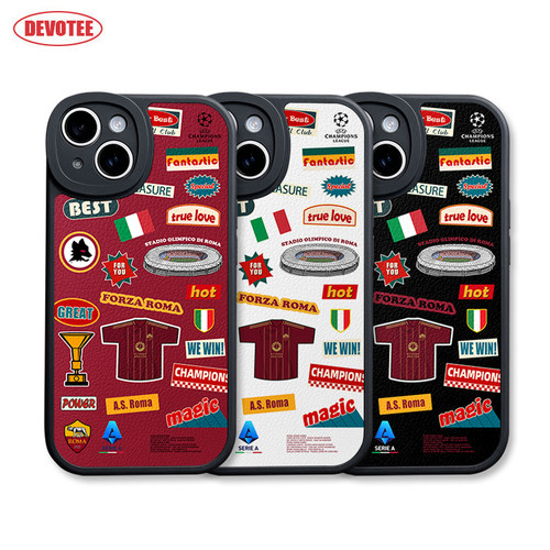 罗马队手机壳16Promax意甲15plus全包ip11/12/14/13mini皮纹软壳mate70/60欧冠p70足球K80米15荣耀200 iQOO13