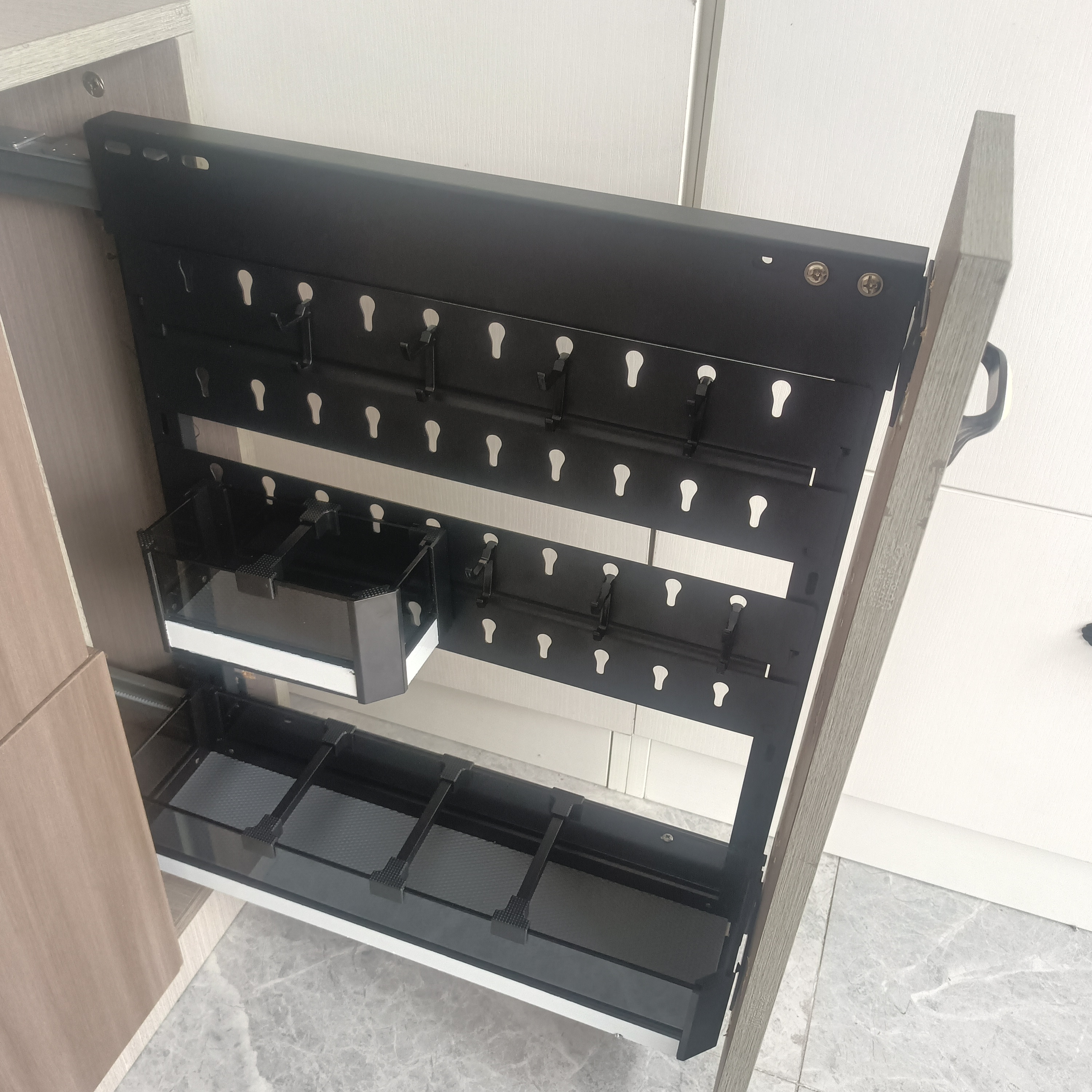 洞洞板侧拉篮厨房橱柜窄缝浅柜抽拉柜200置物篮250调料半墙储物蓝