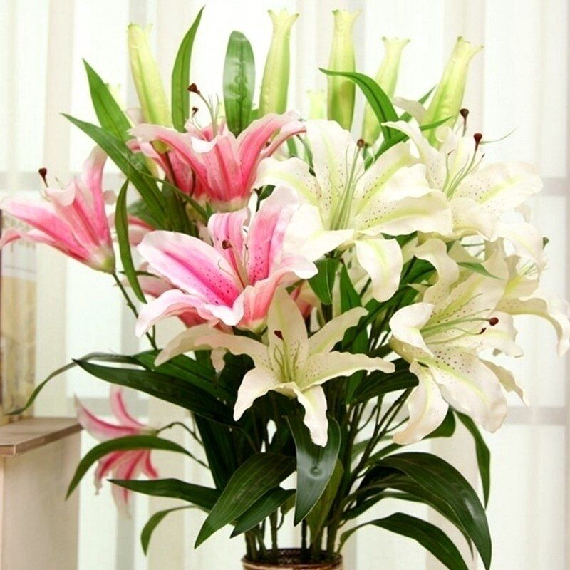 假鲜花 仿真花束塑料装饰小清新摆设餐桌欧式花瓶摆件百合花插