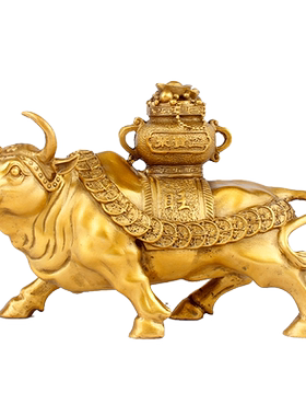 铜牛摆件黄铜聚宝盆牛十二生肖牛牛年吉祥物家居办公桌工艺品摆设