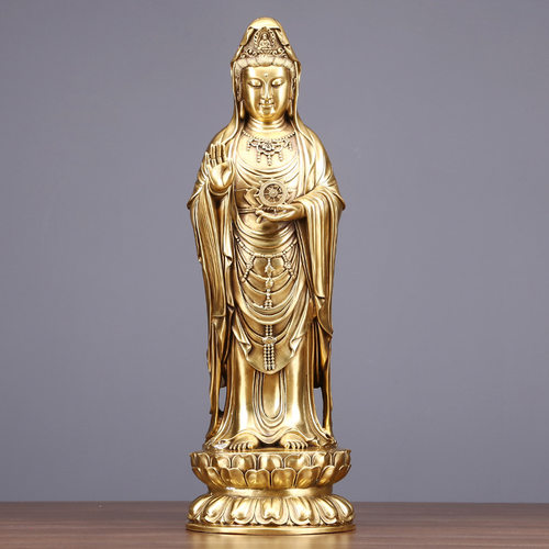 纯铜观音佛像摆件客厅佛堂立像