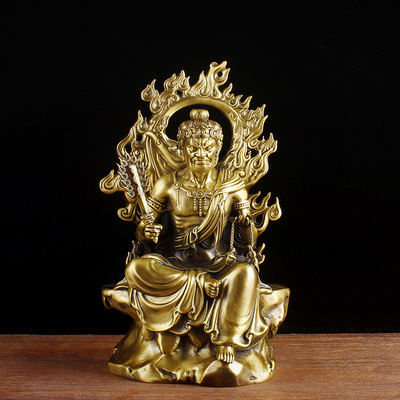 黄铜不动明王摆件不动尊菩萨佛像属鸡本命佛守护神家居客厅工艺品