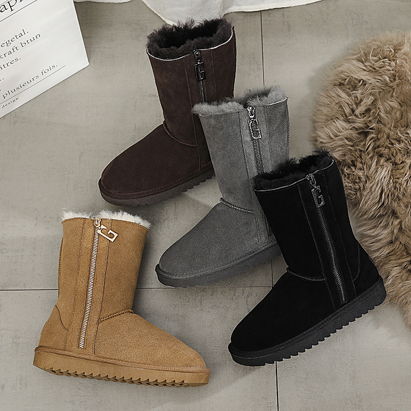 雪地靴男女保暖羊毛拉链大码棉鞋