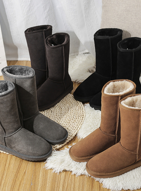 auggh雪地靴女2024新款真皮高筒靴子加绒真皮防滑雪地棉鞋АUGGН