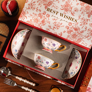 HE景德镇咖啡杯马克杯国色芳华杯碟套装结婚搬家乔迁闺蜜订婚送礼