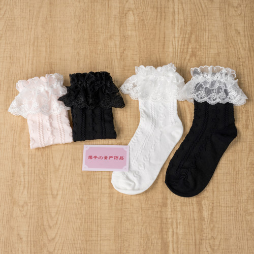 人间小蛋糕！玫瑰蕾丝花边短袜