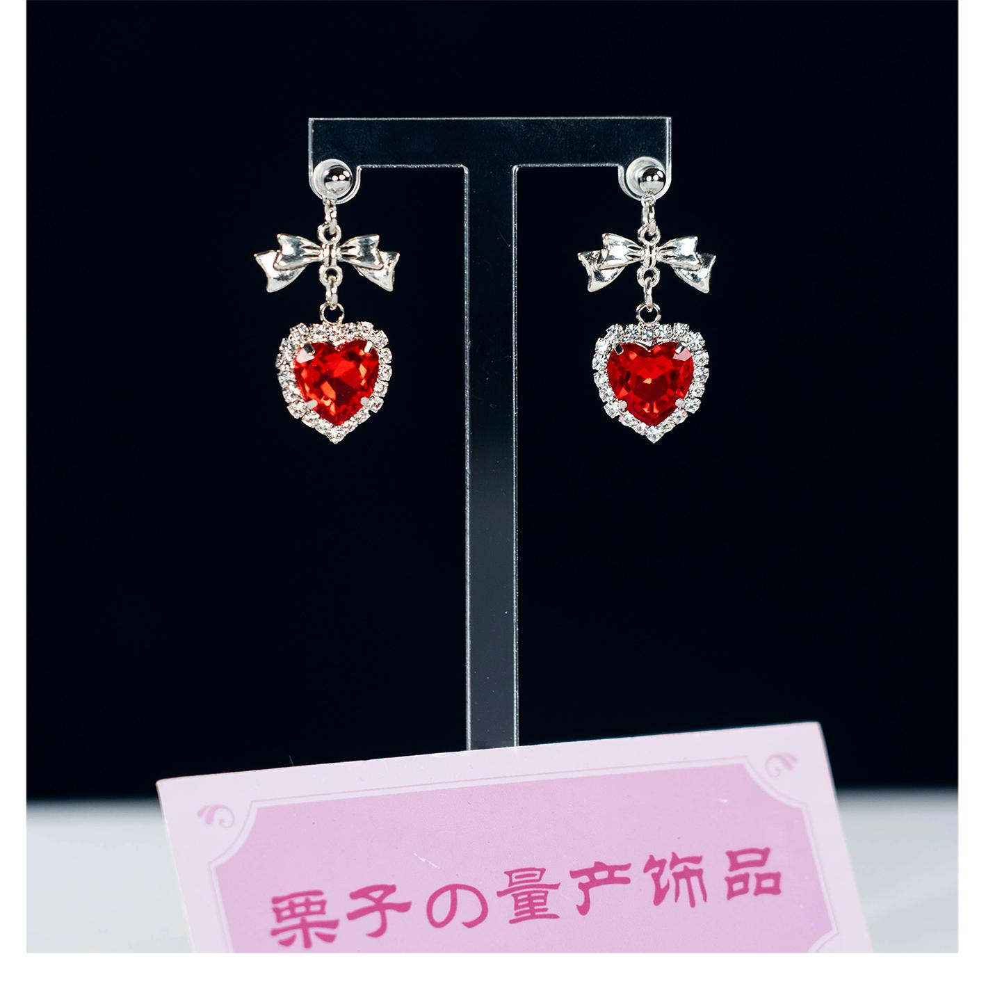 日系蕾蕾系蝴蝶结爱心吊坠耳饰