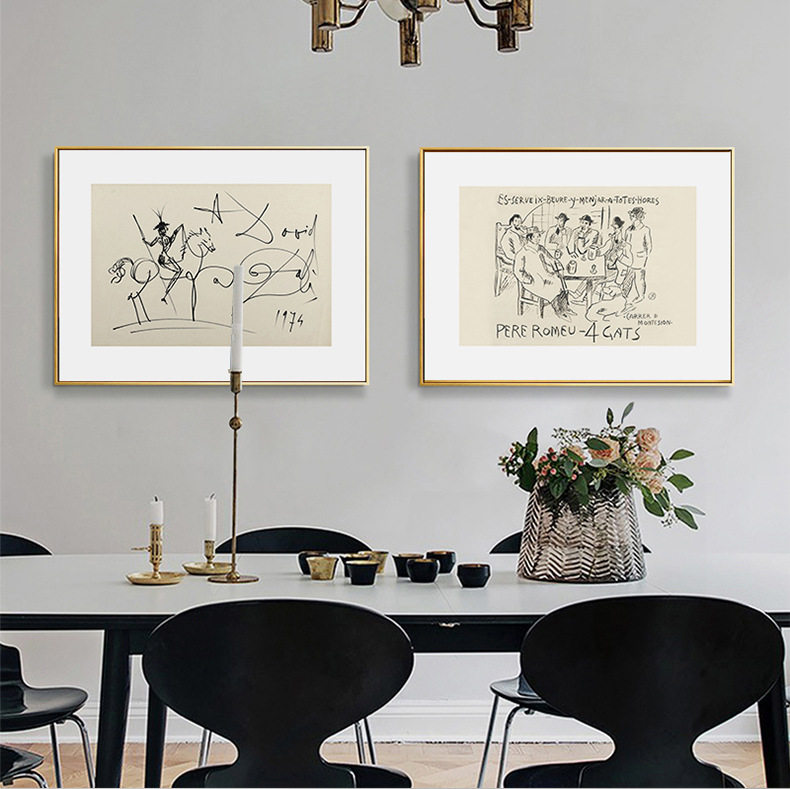 黑白线描装饰画抽象艺术北欧现代简约复古大师设计师小挂画