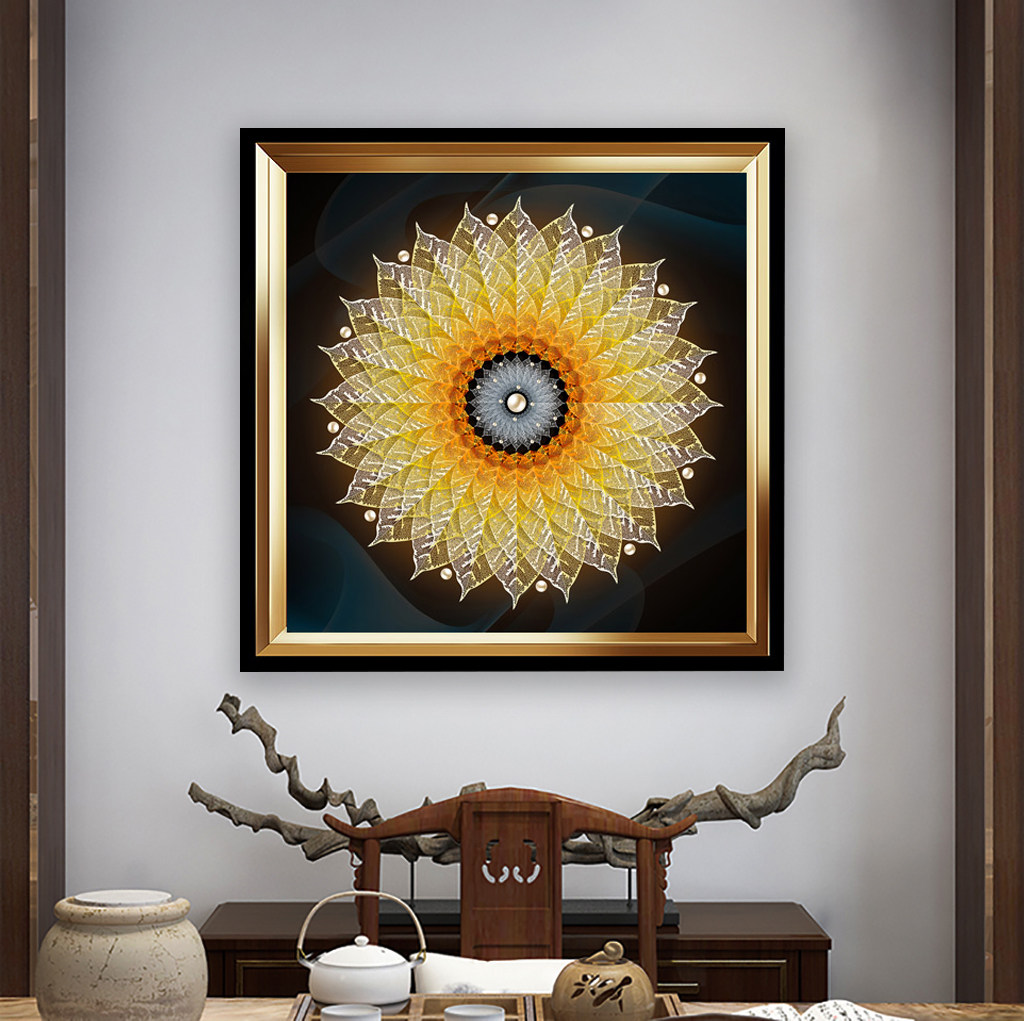 居画菩提叶装饰画客厅沙发背后装饰画正方形装饰画沙发背景墙挂画