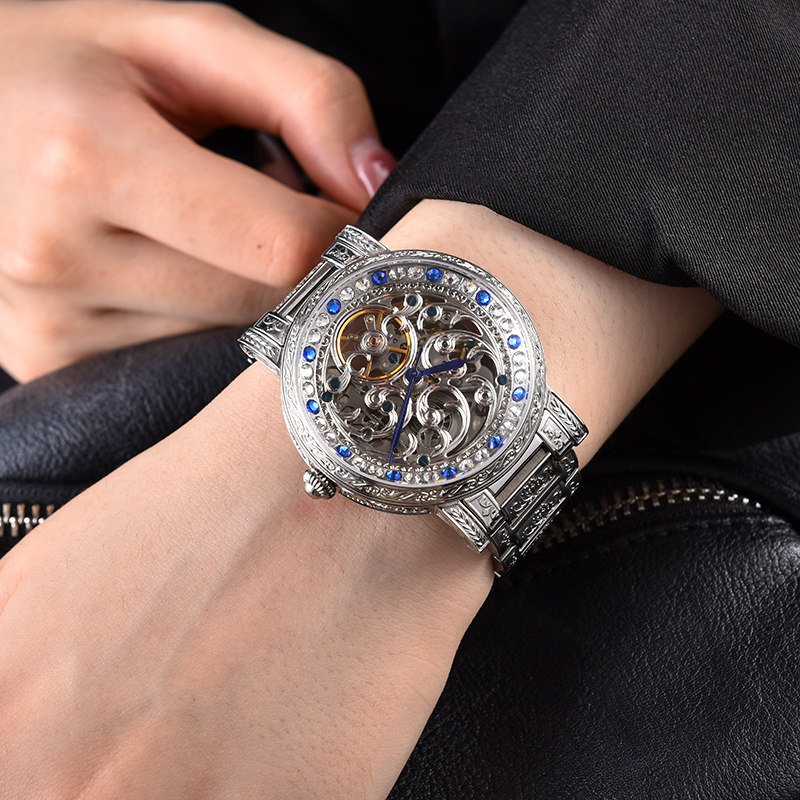 陀飞轮机械表女表镂空超薄中性风满天星飞轮防水潮流镶钻中性手表