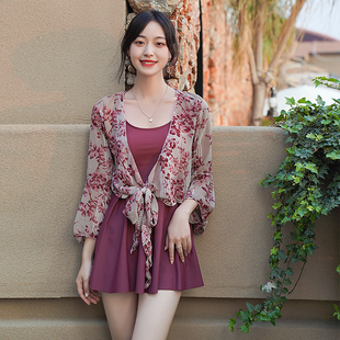 长袖 微胖女孩罩衫 高级感 时尚 连体游泳衣女夏保守遮肚显瘦2025新款