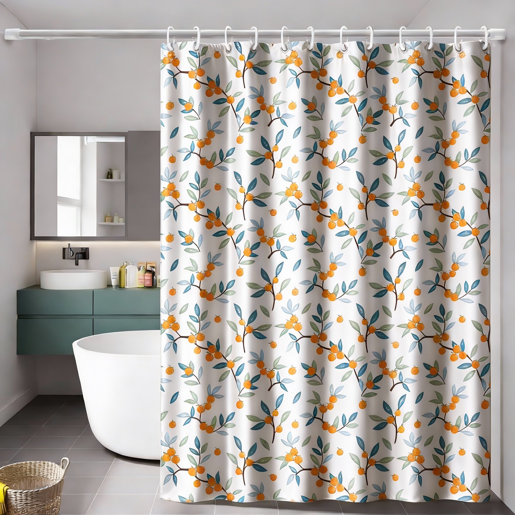 涤纶浴帘浴室防水防霉伸缩杆高档淋浴冲凉房洗澡隔断帘子挂钩隔水