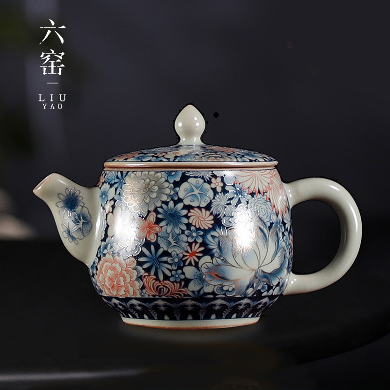 天青汝窑开片青花百花高端功夫茶具茶壶陶瓷家用单个泡茶壶西施壶,餐饮具,茶壶,淘宝优惠券,粉丝福利购,淘宝优惠卷