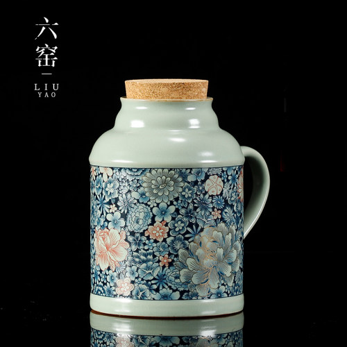 天青汝窑开片掐丝金牡丹陶瓷小暖壶焖茶壶功夫茶具泡茶壶青花单壶