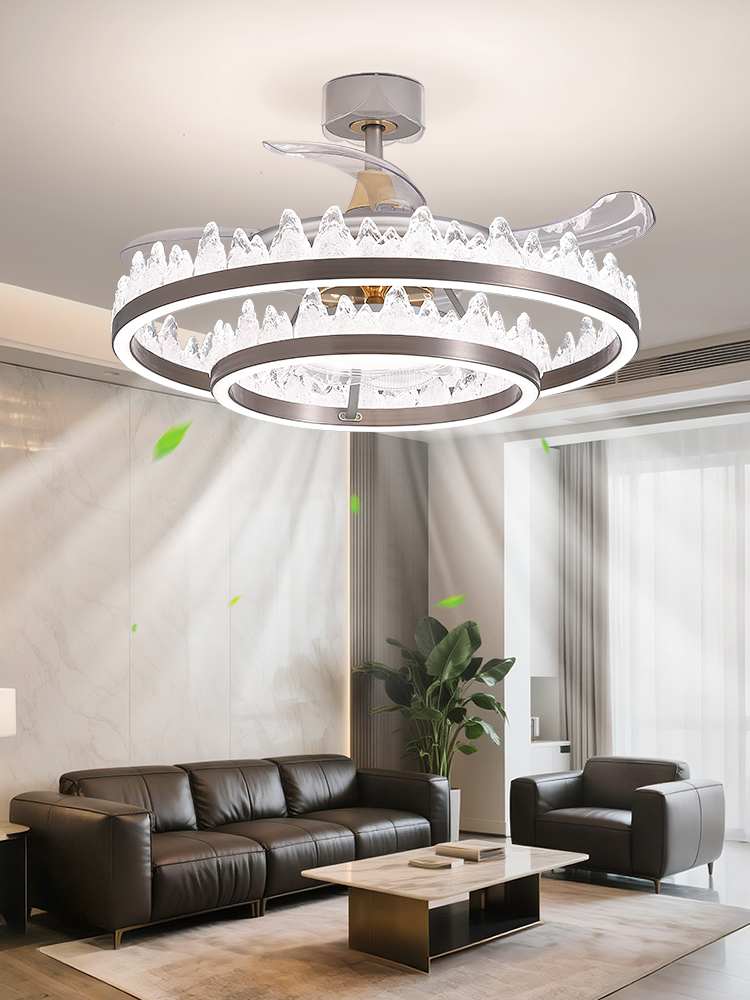冰山风扇灯2025新款意大利无障碍豪华客厅餐厅卧室隐形吊顶风扇灯
