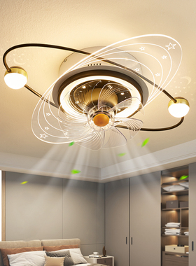 卧室风扇灯2025新款北欧简约房间摇头吸顶电扇灯家用智能主卧室灯