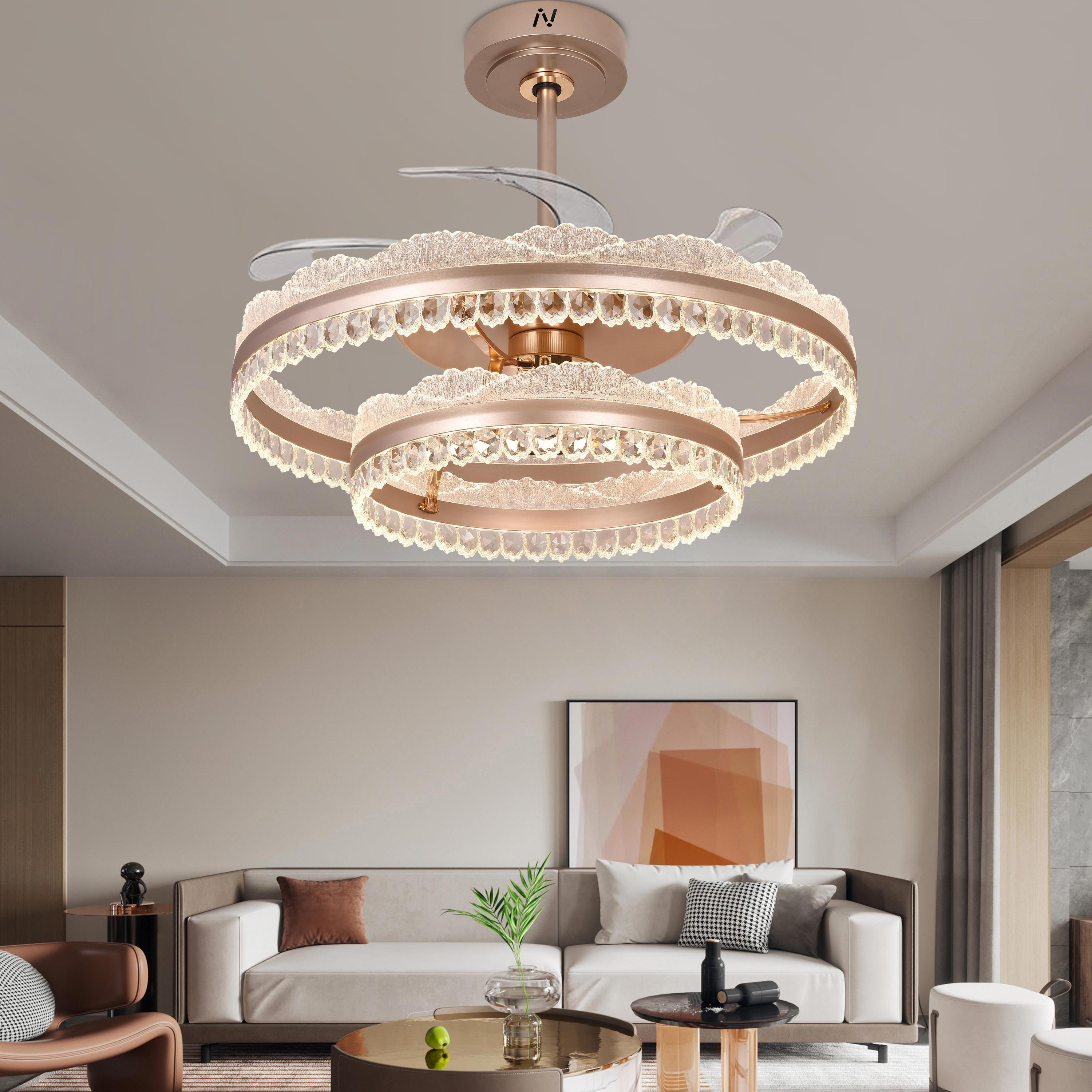 轻奢水晶风扇灯智能语音隐形吊扇