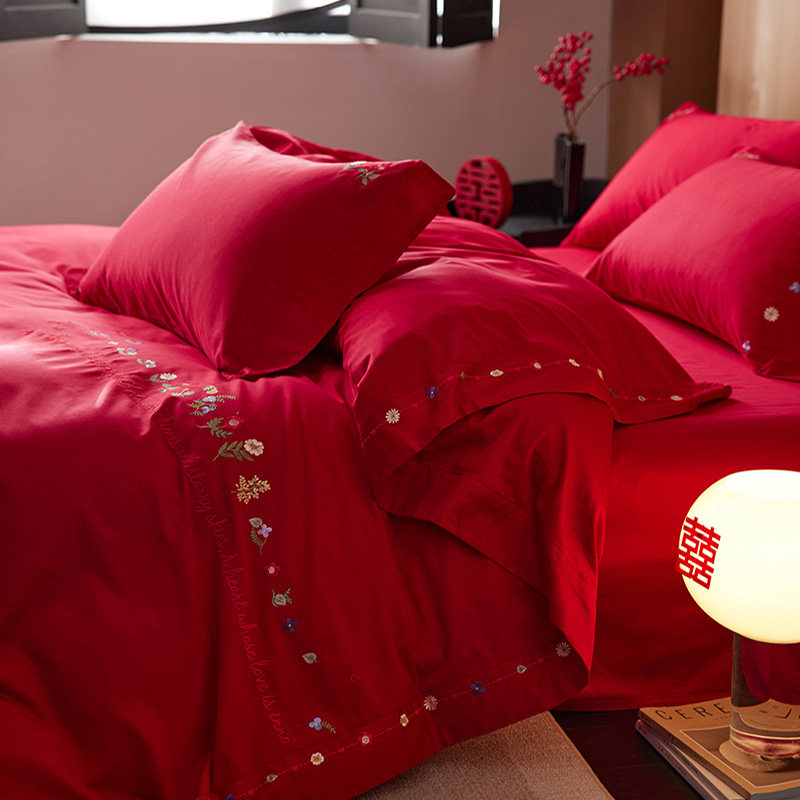 ROLAND LIVEA类全棉100大红色结婚刺绣四件套轻奢婚嫁长绒棉床品,床上用品,婚庆床品套件,淘宝优惠券,粉丝福利购,淘宝优惠卷
