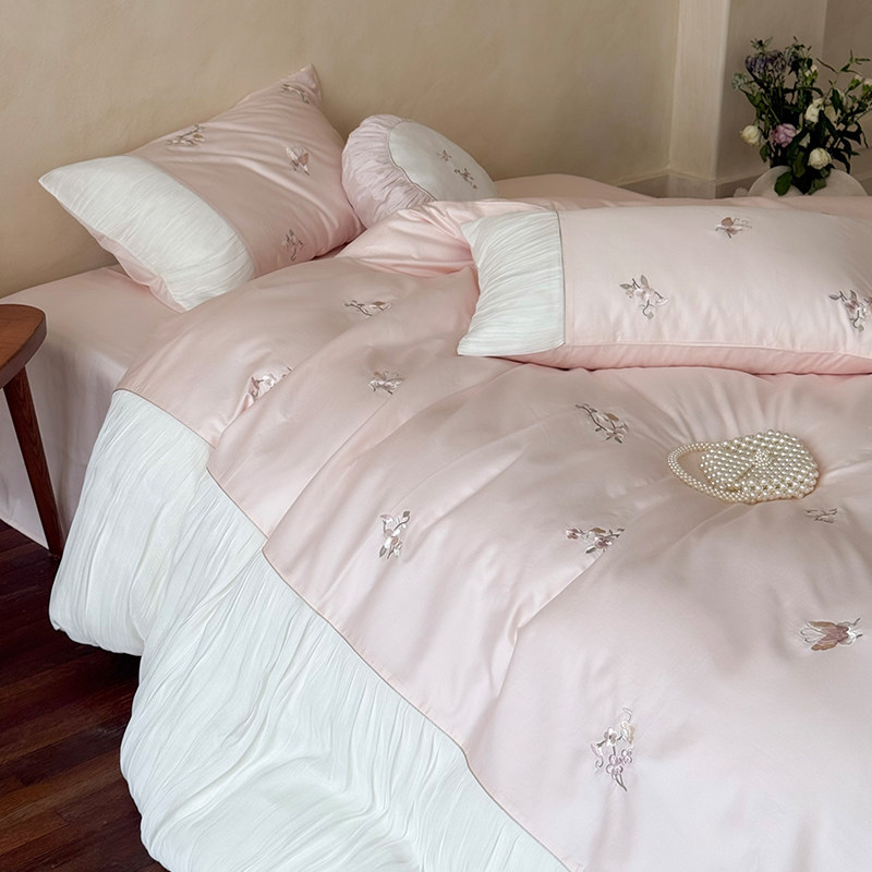 法式少女心100全棉长绒棉四件套刺绣纯棉被套床单公主风床上用品,床上用品,床品套件/四件套/多件套,淘宝优惠券,粉丝福利购,淘宝优惠卷