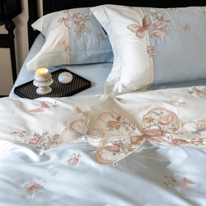 匹马棉蝴蝶刺绣四件套-茉町