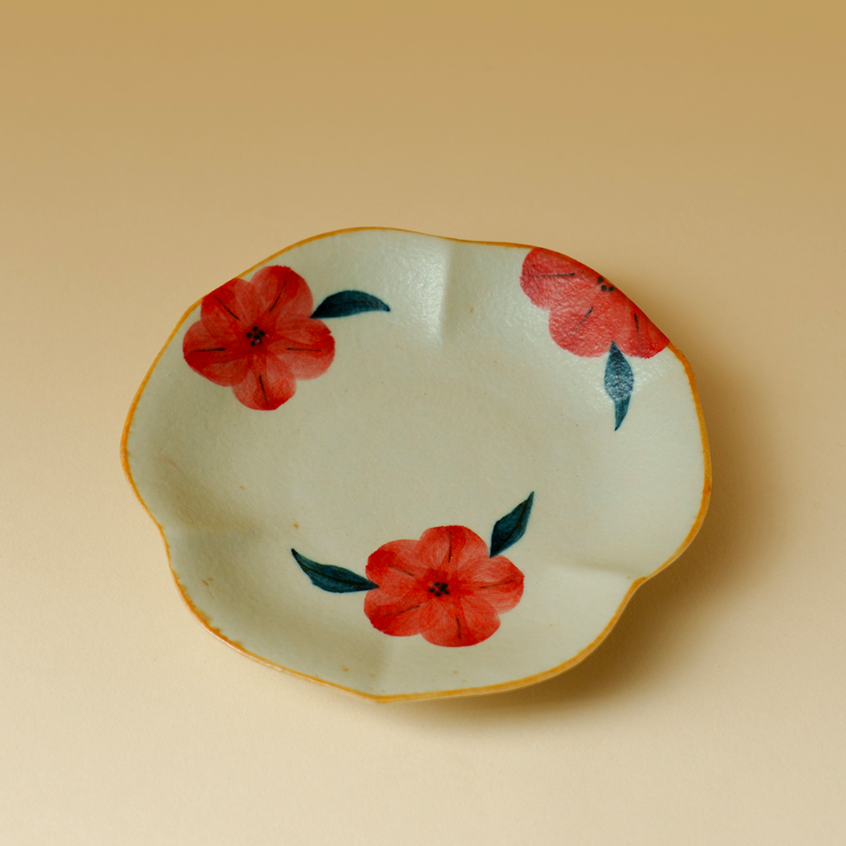 墨己手绘绯花家用手工花型杯垫高档陶瓷茶垫茶托防烫杯托功夫茶具