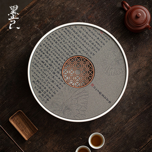 墨己日式复古圆形陶瓷茶盘圆形盘