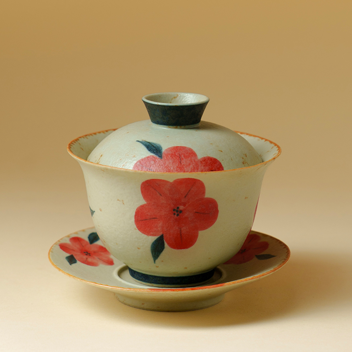 墨己高级感手绘绯花三才盖碗家用陶瓷泡茶碗喝茶碗高档茶具不烫手