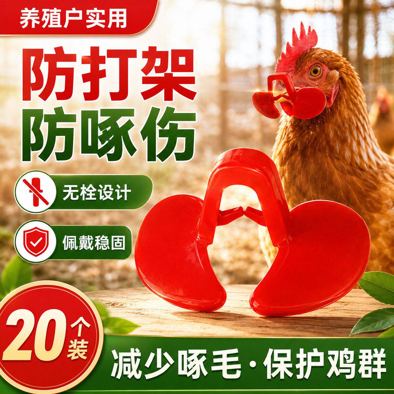 防鸡打架眼镜鸡眼罩给鸡戴眼睛公鸡鼻夹鼻套防啄神器鸡用眼镜大号