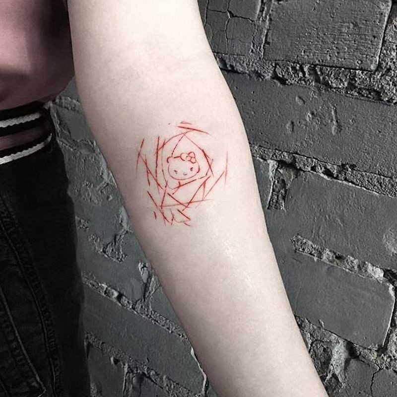 爆款KT猫玫瑰花彩色纹身贴女防水持久高级感ins风辣妹手腕锁骨