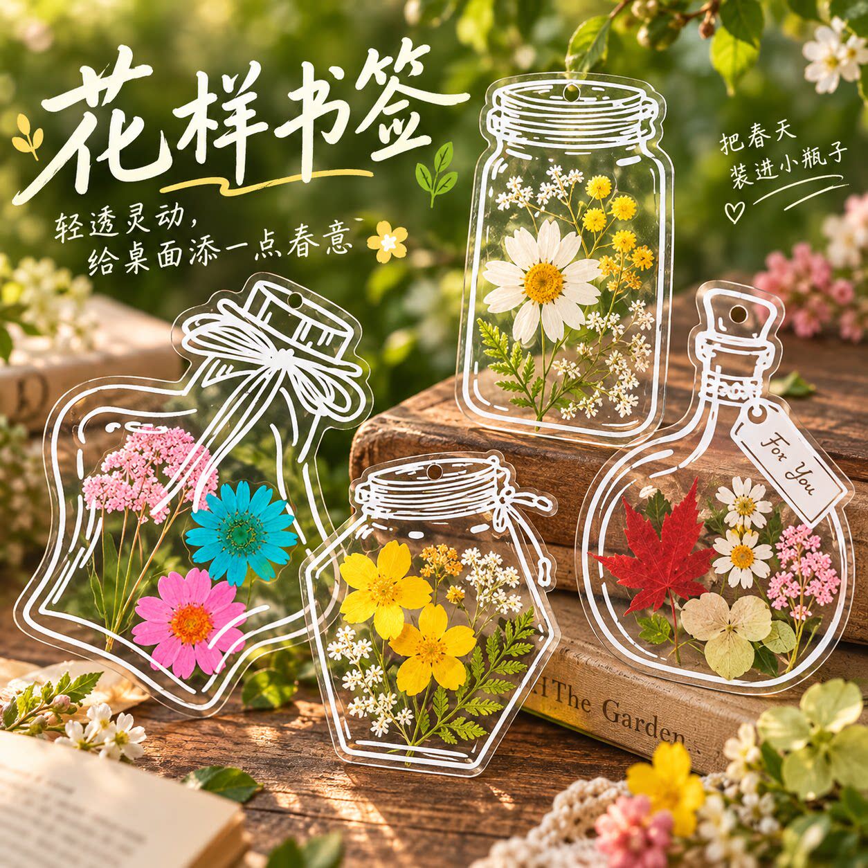 儿童手工DIY材料干花落叶书签套装透明压花树叶标本瓶子里的秋天