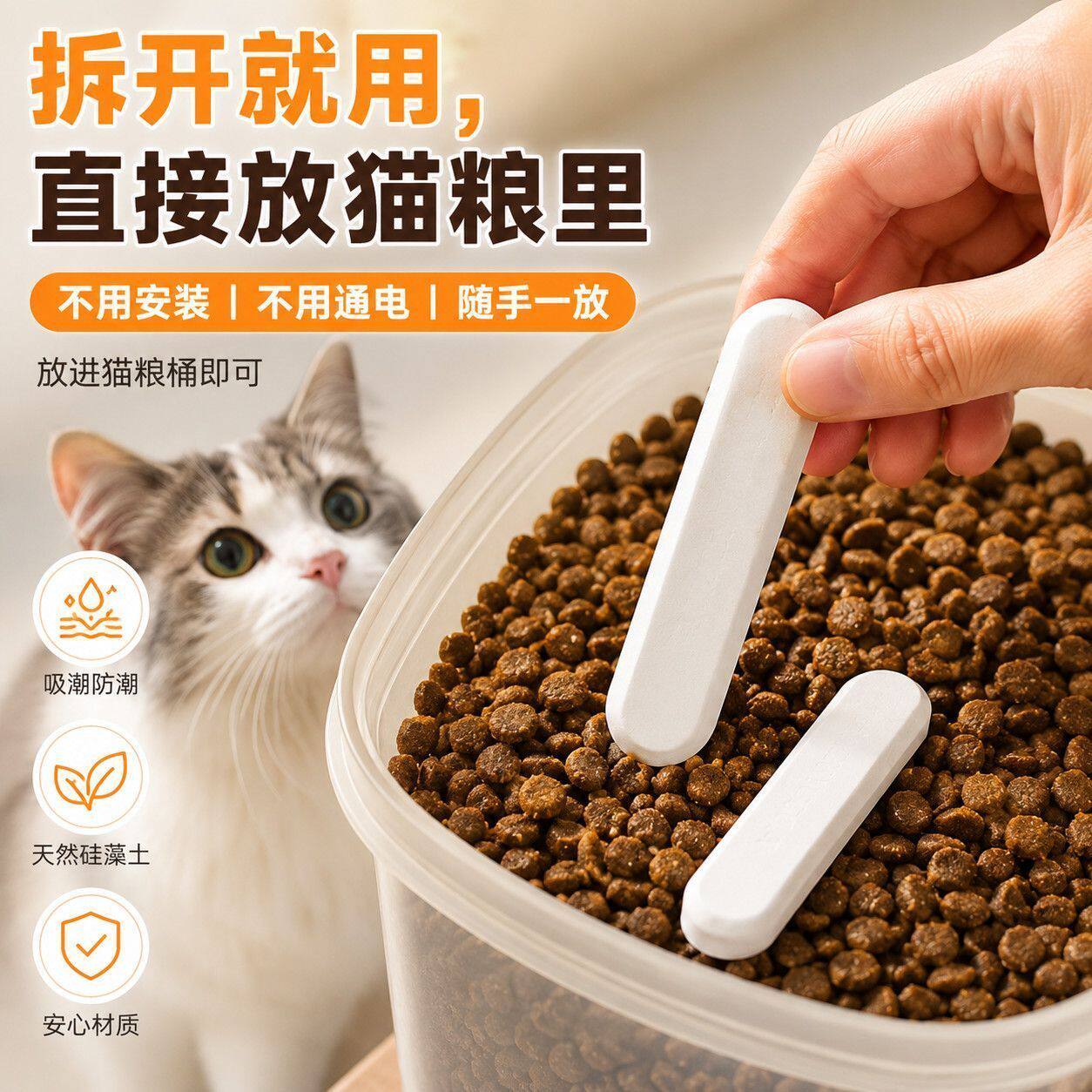 宠物食品猫粮干燥剂狗粮储粮桶冻干零食硅藻土除湿防潮干燥条防霉