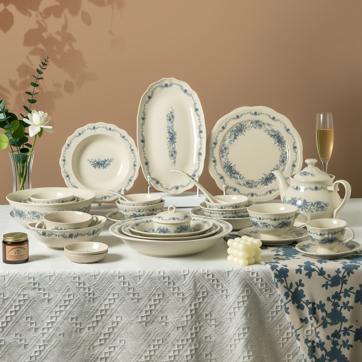硕加陶瓷碗盘套装家用复古风高级感乔迁新居餐具礼盒装米饭碗餐盘