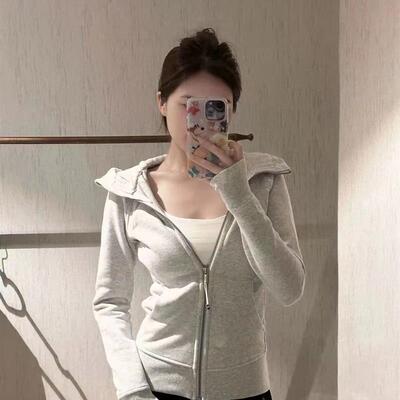 运动休闲修身加绒卫衣女春季2025新款韩版修身开衫拉链连帽外套上