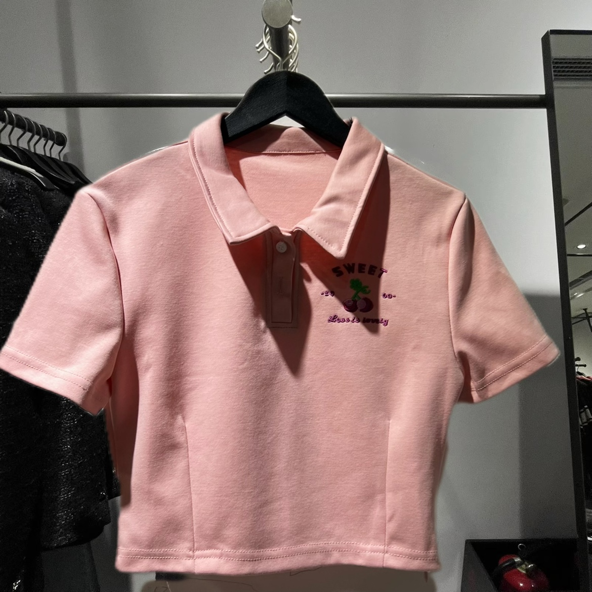 潮U2022秋季学院风Polo领紧身短款短袖T恤衫上衣女WL34R4MN