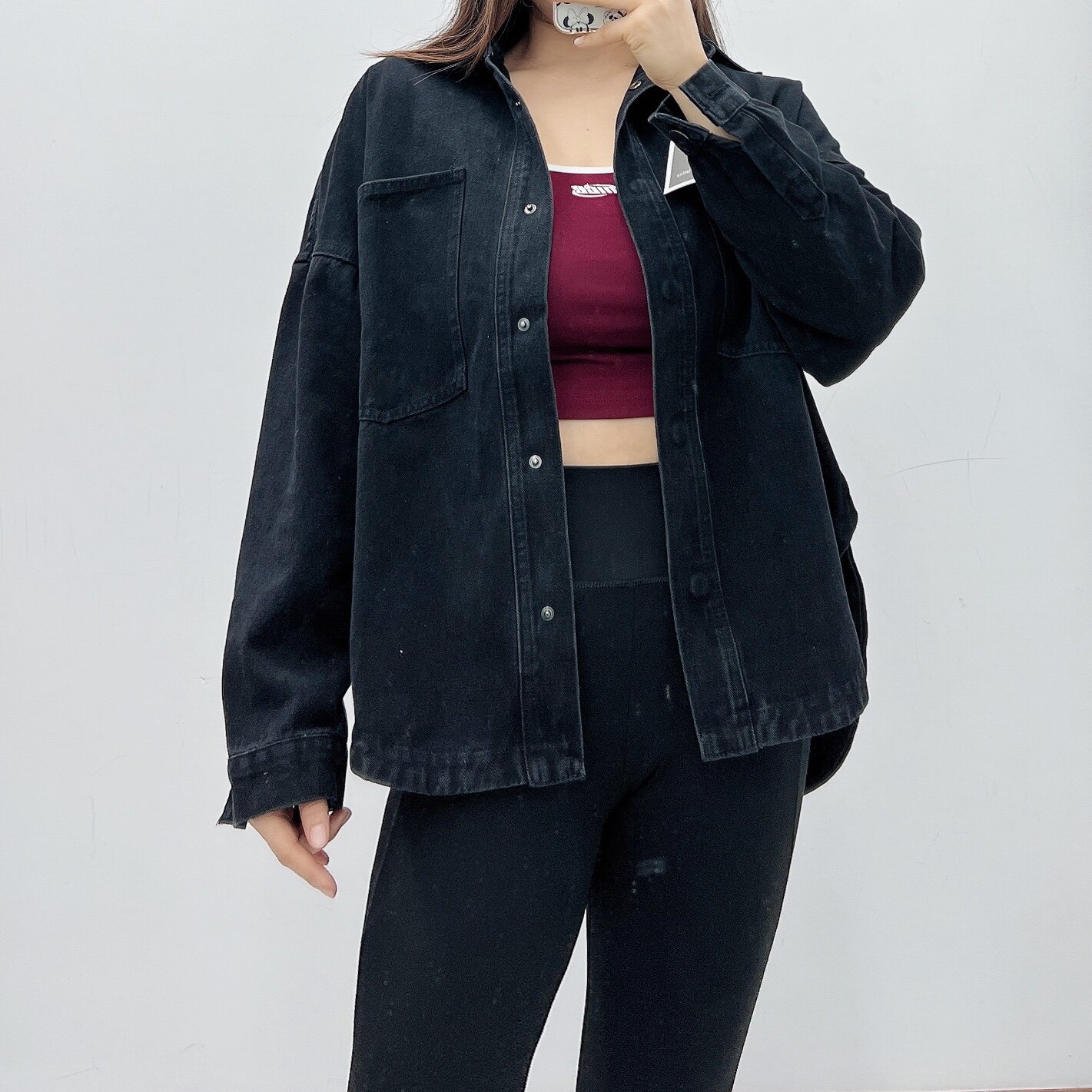 潮欧美复古设计感翻领水洗做旧女短外套