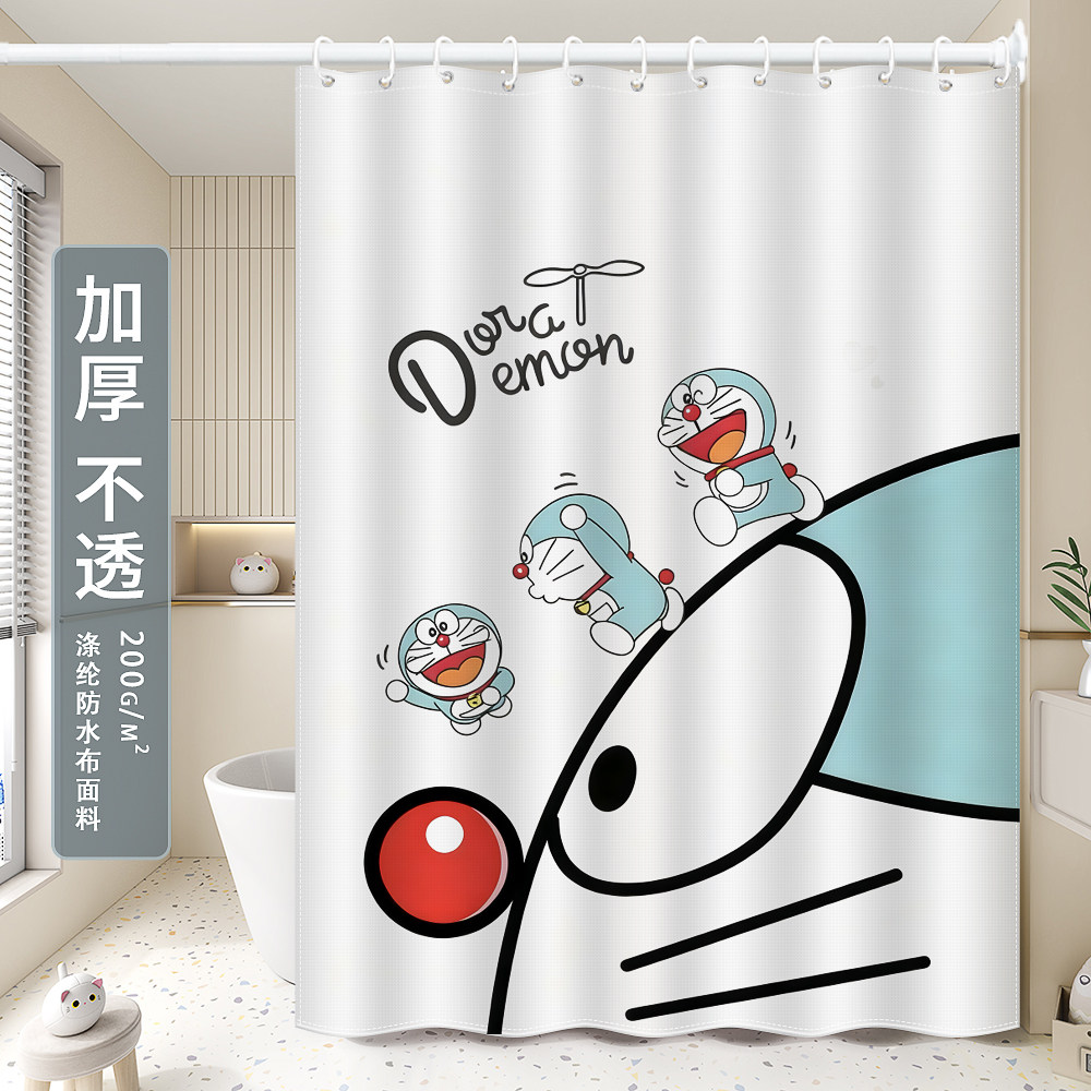 卡通浴帘防水布浴室加厚涤纶隔断帘卫生间可爱哆啦免打孔窗户挂帘