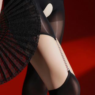 适用于腿链单侧吊带连裤袜油亮极光超薄无缝黑丝袜纯欲风美肤隐形