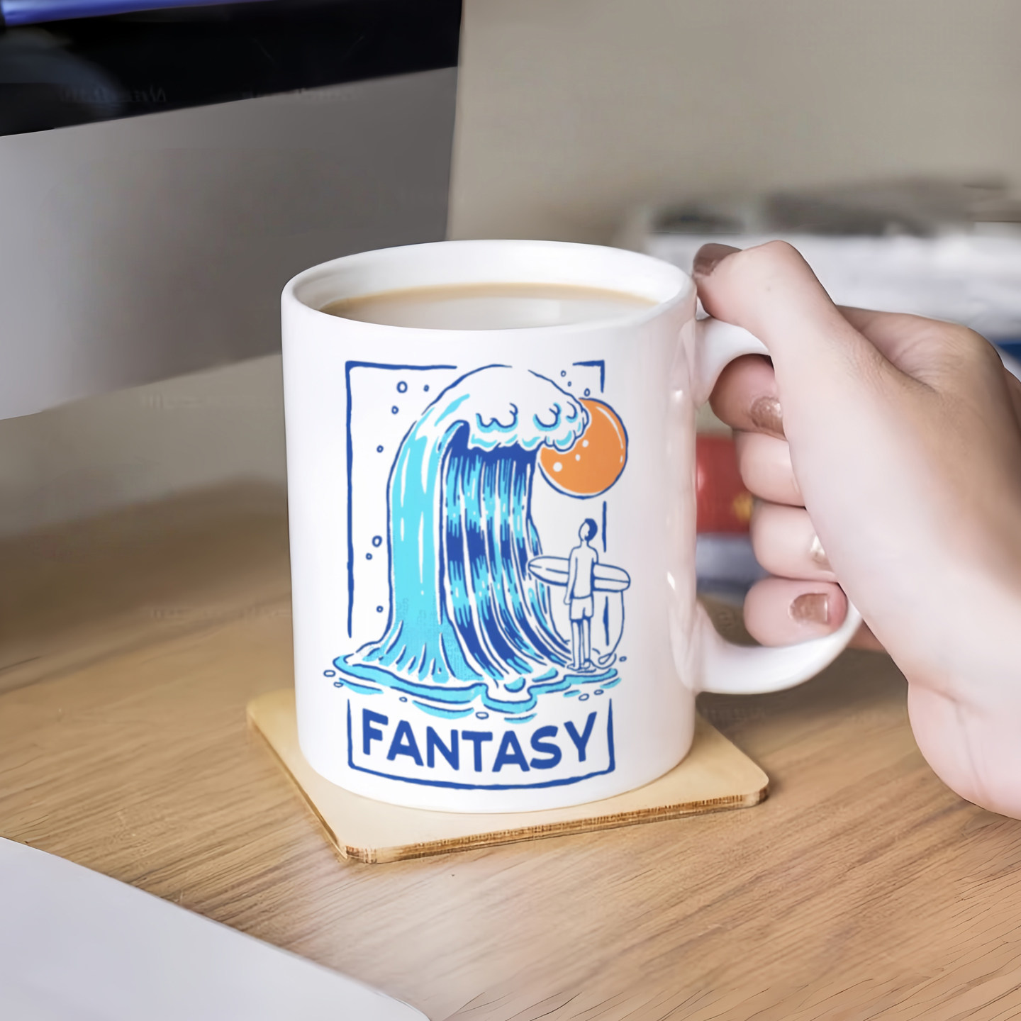 夏日幻想海边冲浪创意陶瓷马克杯