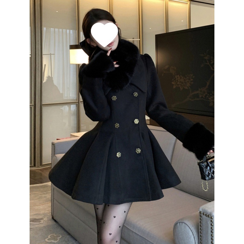 秋冬季富家千金感名媛收腰长袖呢子大衣独特绝美外穿毛呢小外套女
