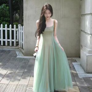 绝美清纯海边度假仙女裙氛围感气质网纱吊带连衣裙飘逸超仙长裙子