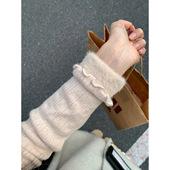 上衣 打底衫 加绒加厚木耳边半高领一体绒长袖 针织毛衣女秋冬基础款