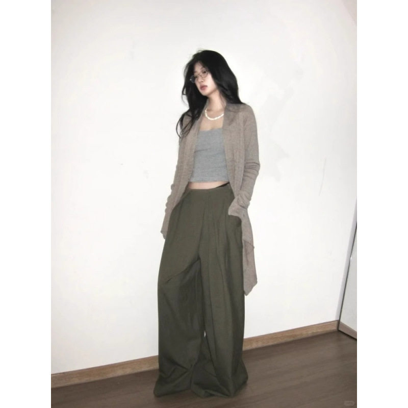 慵懒极简静奢老钱风穿搭长袖针织开衫外套宽松薄款女装设计清冷感