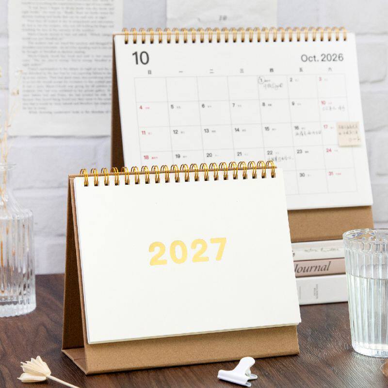 2027羊年新款日历烫金无印风台历企业LOGO定制简约ins风月历牛皮纸日程表桌面办公室摆件mini款订做简约款图片