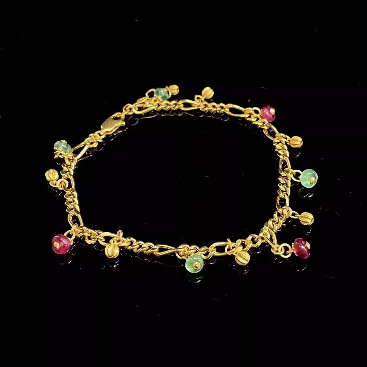 安伯曼18K金南瓜珠红宝石祖母绿满天星硕果累累手链水果锦囊